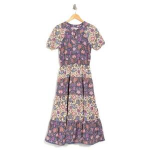 Maisie Block Floral Print Midi Dress NWT